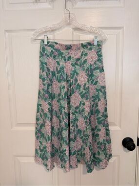 Vintage Silk Floral Green & Lavender A-Line Women's Skirt